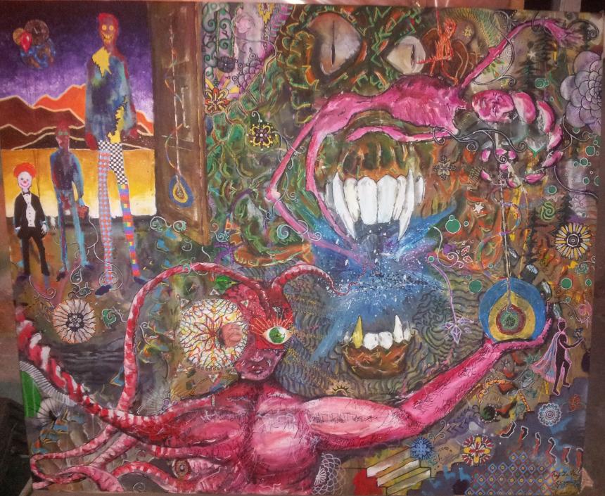 [FOR SALE] Admit One + 2012 + Collaboration with Mike Xenos and Michael Greenwood + Canvas + Acrylic + 48 x 60
