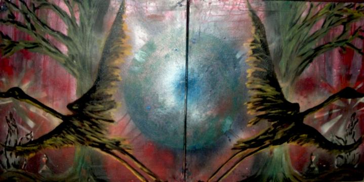 [SOLD] Flight Of Howling Love + 2008 + Canvas Diptych + Acrylic + 24 x 24 Each