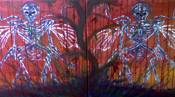 [SOLD] UnEarth + 2008 + Canvas Diptych + Acrylic + 24 x 24 Each